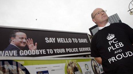 Posters and T-shirts produced by the West Midlands Police Federation for the Conservative Party Conference in Birmingham