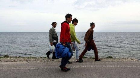 Migrants on the Greek island of Lesvos in March 2013