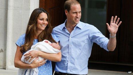 Duke and Duchess of Cambridge with Prince George on 23 July 2013