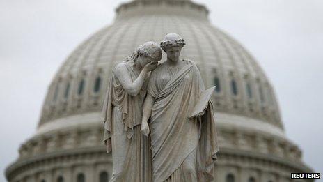 The statue of Grief and History stands in front of the US Capitol Dome in Washington on 16 October 2013