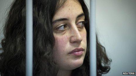 Greenpeace International activist Gizem Akhan of Turkey attends a bail hearing at a court in Murmansk on 16 October 2013