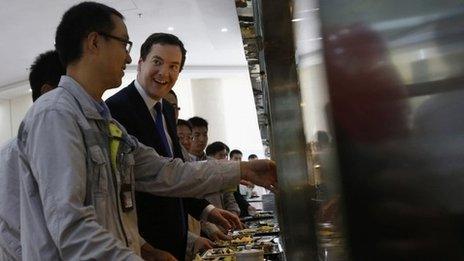 George Osborne with Chinese nuclear workers in Taishan