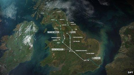 Map of the proposed HS2 route