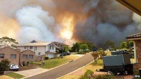 Bushfire as seen from Stapylton Street in Springwood, NSW, Australia 19 October 2013