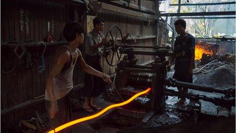 Workers at a workshop in Burma