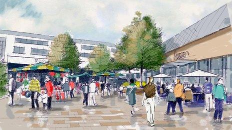 Artists impression of central square area of West Way development, suitable for community events