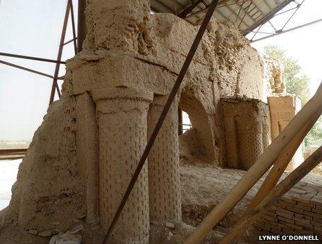 Restoration work at the Mosque of Nine Domes in Balkh, Afghanistan.