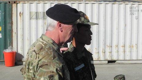 Brig Gen Maurice Sheen and an Afghan recruit (pic: David Loyn)