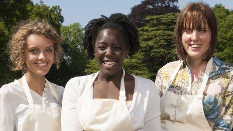 Ruby Tandoh, Kimberley Wilson and Frances Quinn in The Great British Bake Off