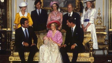 Prince and Princess of Wales with Prince William and his godparents