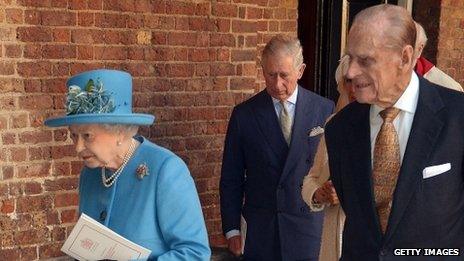 Queen and Prince Philip leaving after Prince George's christening