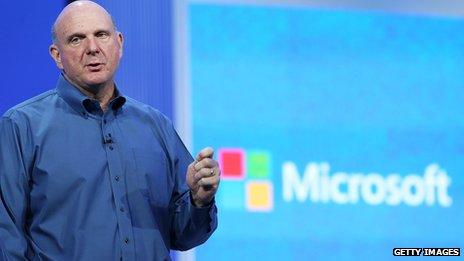 Steve Ballmer and microsoft logo