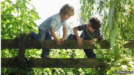 Children climbing gate