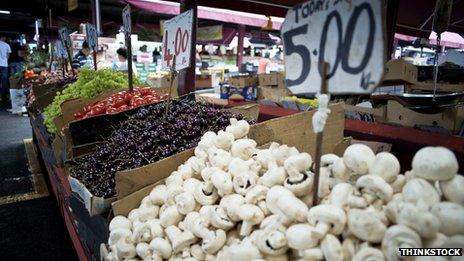 Fruit and vegetables on sale at a market in Melbourne