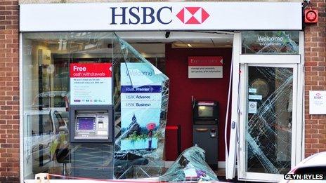 Smashed window at bank