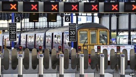 Train behind barriers