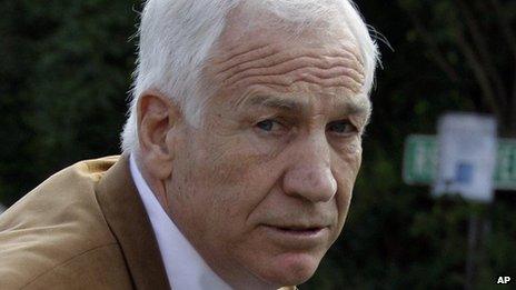 Former Penn State assistant football coach Jerry Sandusky arrives at the Centre County Courthouse in Bellefonte, Pennsylvania 22 June 2012