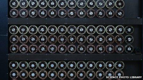 Bombe decryption machine, designed by mathematician Alan Turing to decode German codes