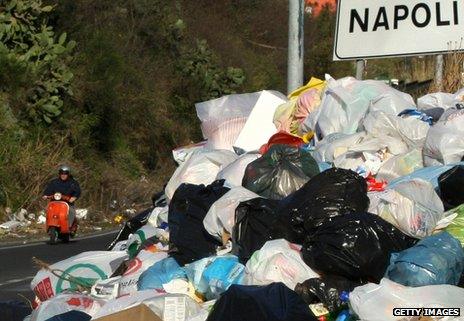 Piled rubbish on the outskirts of Naples