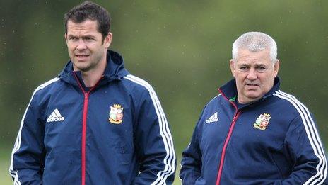 Andy Farrell and Warren Gatland oversee a training session for the Lions