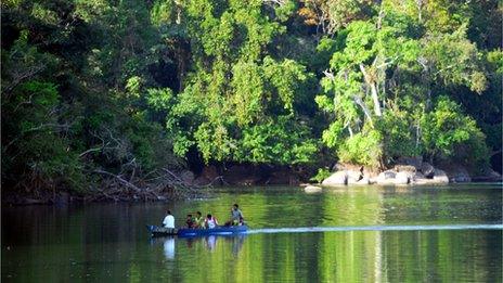 School children are taken by boat along the Tapajos