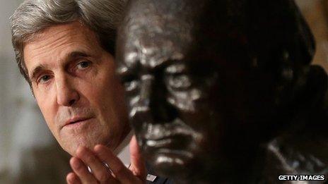 Secretary of State John Kerry speaks during a dedication ceremony in Washington 30 October 2013