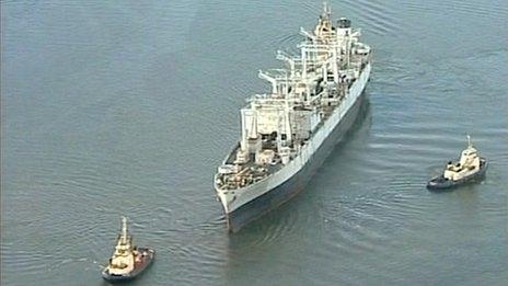 Dutch tugs escort the first vessel into Hartlepool