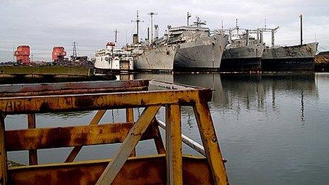 Four "ghost ships" berthed at Able UK's yard