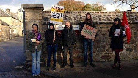 Aberdeen University staff on a picket line