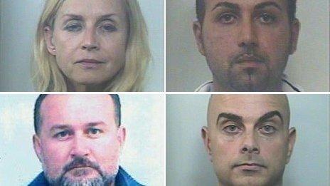 Child abduction suspects arrested by Italian police - clockwise from top left: Larysa Moskalenko, Luigi Cannistraro, Sebastiano Calabrese and Antonio Barazza