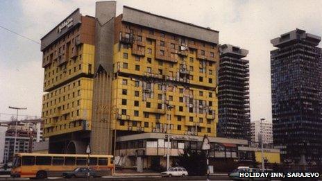 Holiday Inn, Sarajevo showing bomb damage