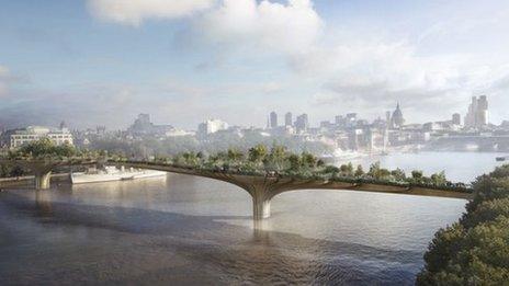 Design image of the garden bridge over River Thames