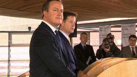 David Cameron and Nick Clegg in Cardiff