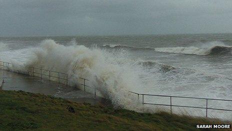 The froth at Amroth - BBC Pembrokeshire reporter Sarah Moore took this photo of the swell on the coast