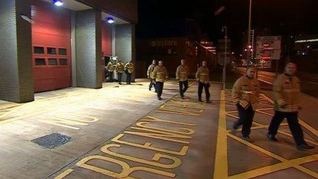 Firefighters walk out on Monday morning at Cardiff Central station