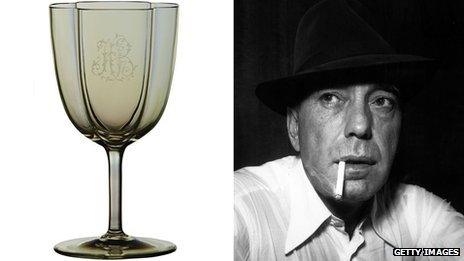 Humphrey Bogart and one of his personalised glasses