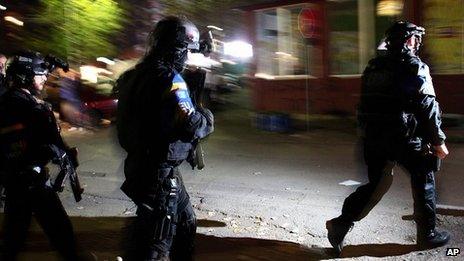 EU police at vandalised polling station in Mitrovica, Kosovo. 3 Nov 2013