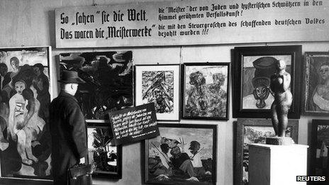 Nazi "Degenerate Art" exhibition in Berlin, 24 Feb, 1938