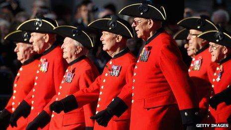 Chelsea pensioners at Remembrance service