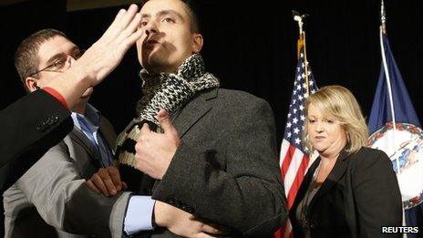 Immigration reform protester is barred from Cuccinelli rally