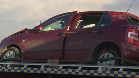 A crashed car in which two elderly women died