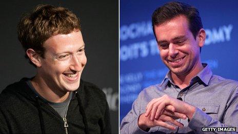 Mark Zuckerberg (left) and Jack Dorsey