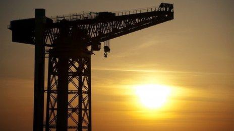 Sun sets at Govan shipyard in Glasgow