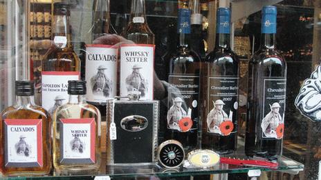 Bottles of alcohol on sale in Belgium with a WW1 theme