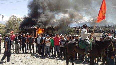 Kyrgyz protesters clash with police on the road leading to the Kumtor gold mine