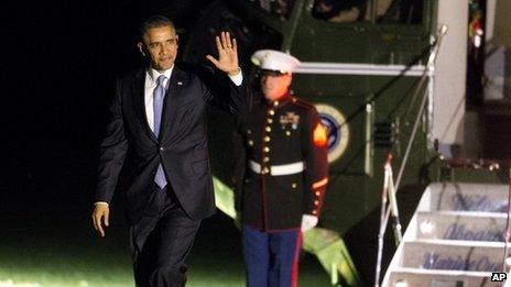 President Barack Obama waved from the south lawn of the White House on 7 November 2013