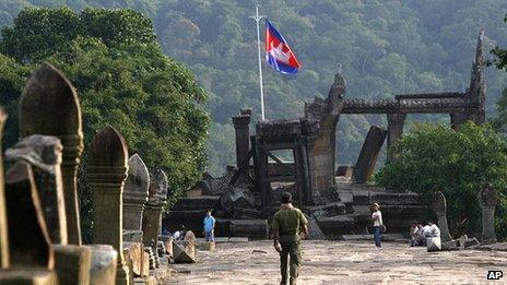 Cambodian solider at Preah Vihear temple in 2008