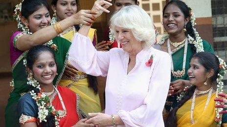 Duchess of Cornwall dancing at a Mumbai children's home