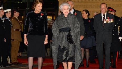 The Queen and Duke of Edinburgh arrive at the Royal Albert Hall for the Festival of Remembrance