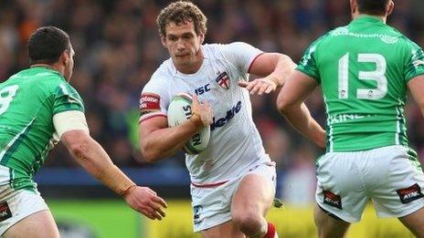 Sean O'Loughlin (centre) in action against Ireland at the World Cup